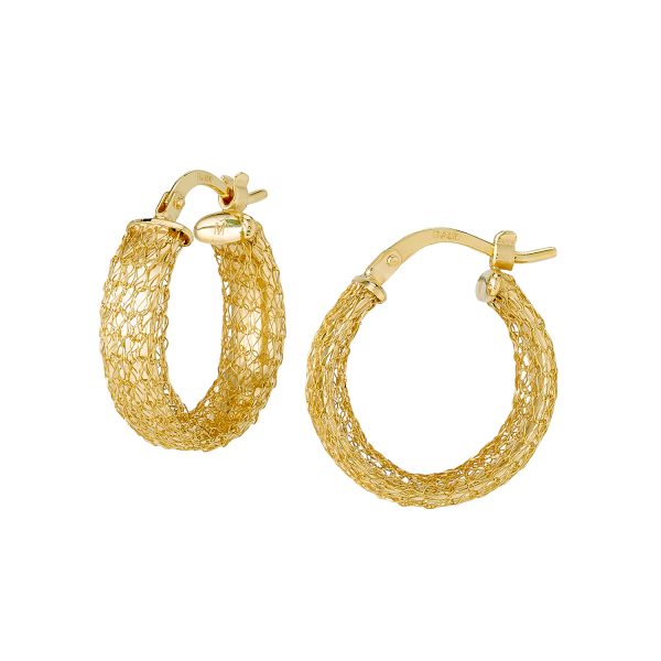 14K Yellow Gold Braided Mesh Round Hoops - 15mm <br />G-5263