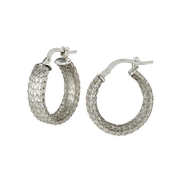 14K White Gold Braided Mesh Round Hoops - 15mm <br />G-5264