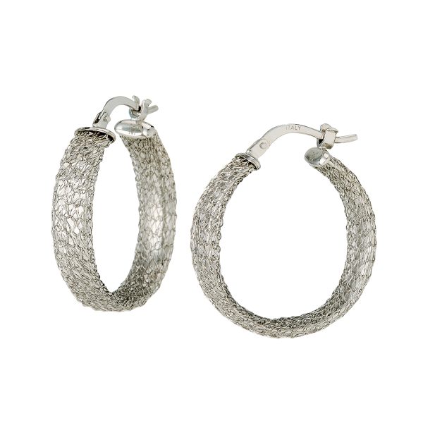 14K White Gold Braided Mesh Round Hoops - 20mm <br />G-5266