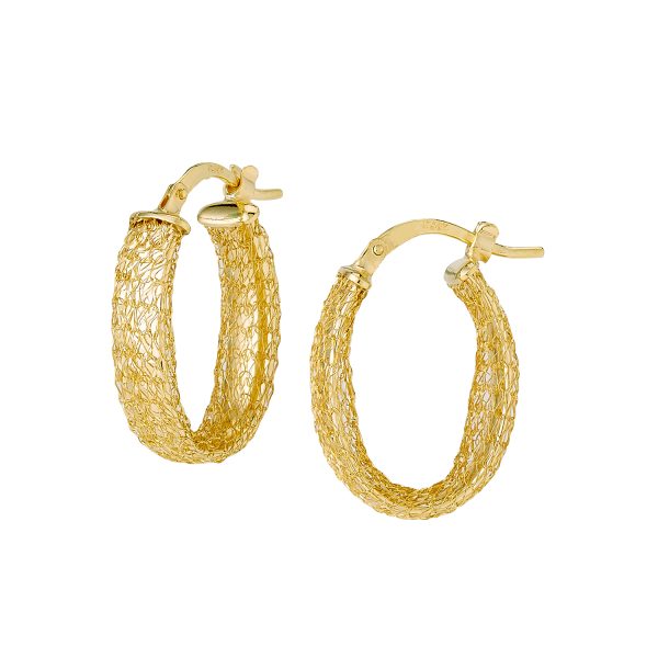 14K Yellow Gold Braided Mesh Oval Hoops - 11x19mm <br />G-5267
