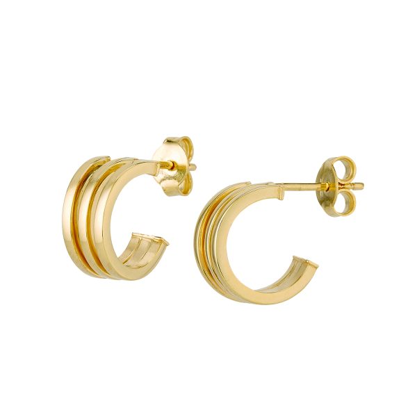14K Yellow Gold Polished Triple Hoop Earrings - 10mm <br />G-5272