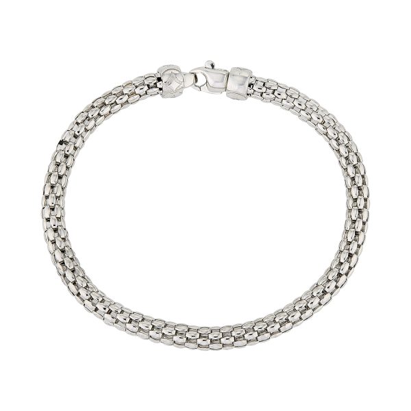 14K White Gold Italian Woven Bracelet with Clasp <br />G-5401