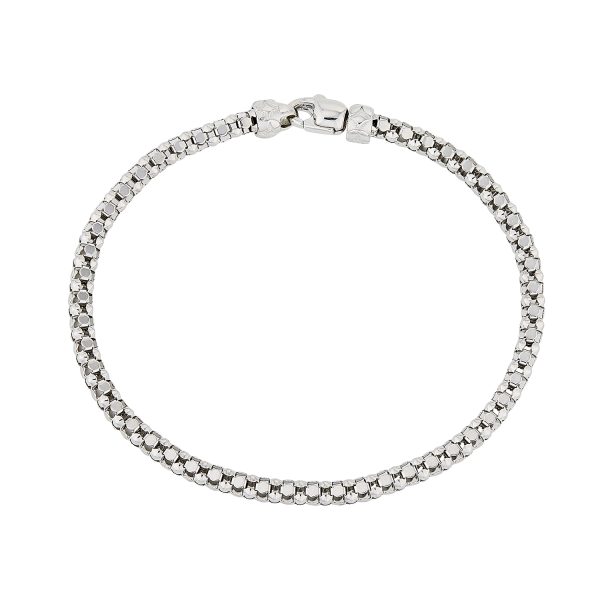 14K White Gold Italian Woven Bracelet with Diamond Cutting and Clasp <br />G-5403