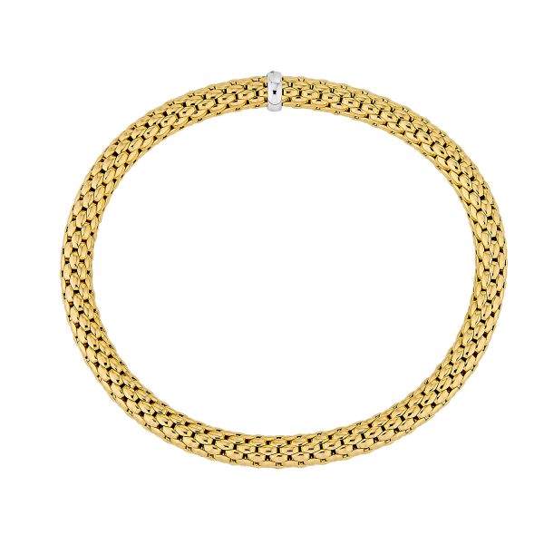 14K Yellow Gold Italian Round Woven Stretch Bracelet with Single White Gold Accent <br />G-5404