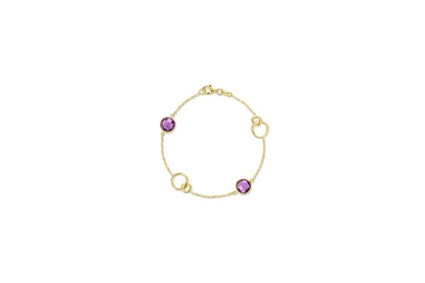 14K Yellow Gold Italian Genuine Stone Bracelet with Infinity Rings and Amethyst <br />G-5501