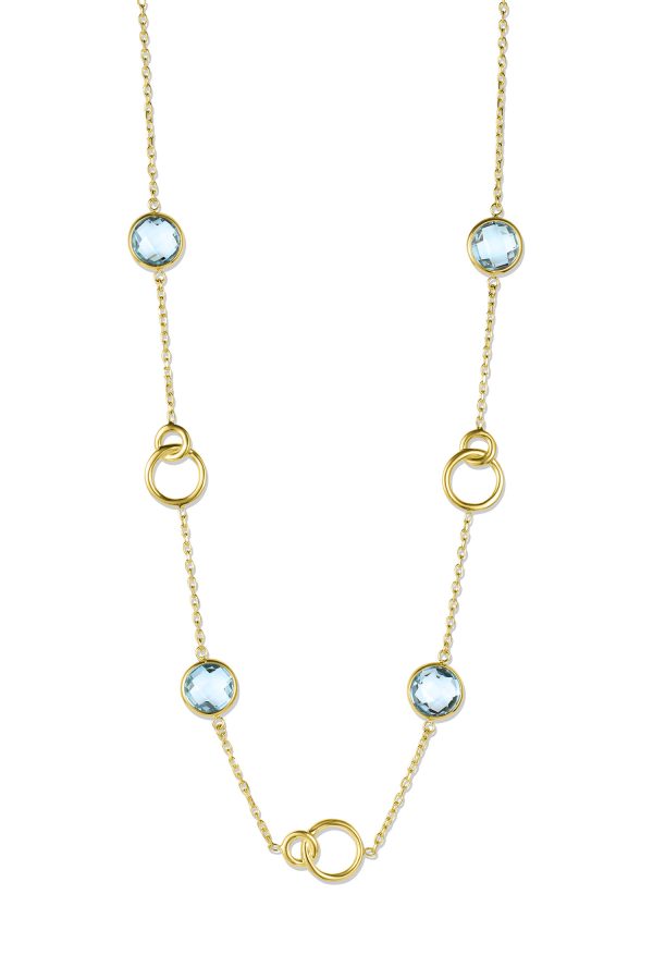 14K Yellow Gold Italian Genuine Stone Necklace with Infinity Rings and Sky Topaz <br />G-5502