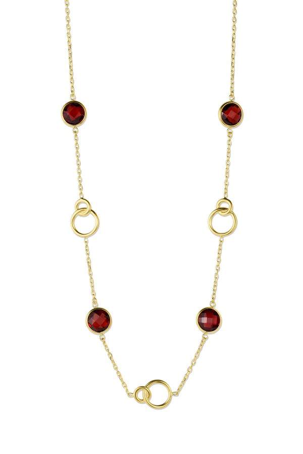 14K Yellow Gold Italian Genuine Stone Necklace with Infinity Rings and Garnet <br />G-5506