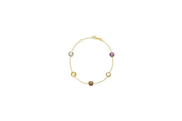 14K Yellow Gold Italian Multi-Colored Genuine Stone Bracelet  <br />G-5509