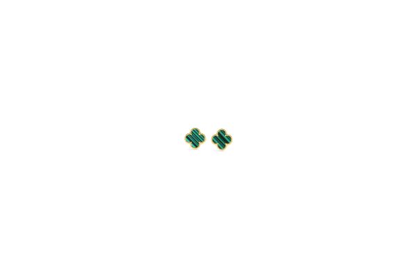 14K Yellow Gold Italian Green Malachite Clover Earring <br />G-5610