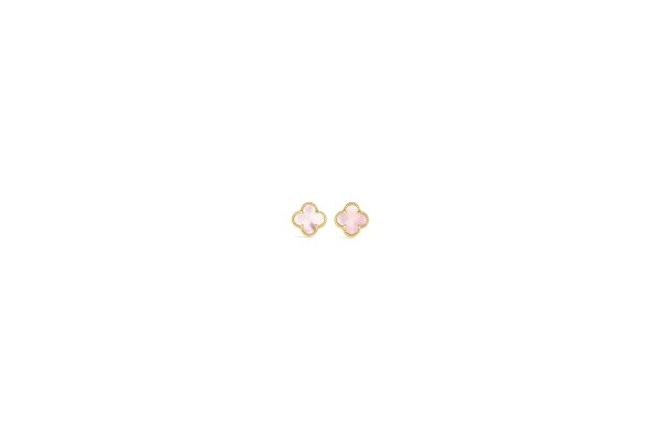 14K Yellow Gold Italian Pink Mother of Pearl Clover Earring <br />G-5615