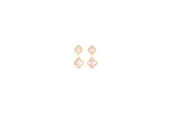 14K Yellow Gold Italian Pink Mother of Pearl Multi Clover Earring <br />G-5618