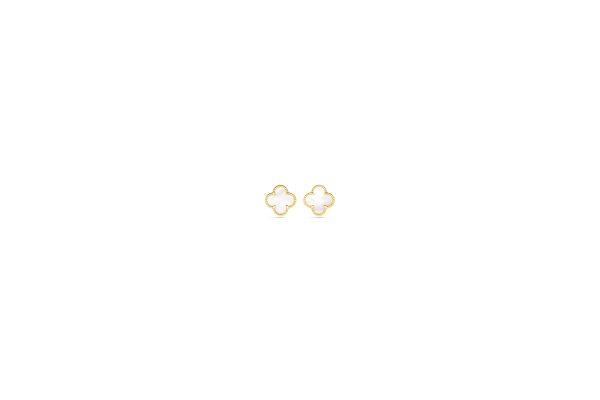 14K Yellow Gold Italian White Mother of Pearl Clover Earring <br />G-5620