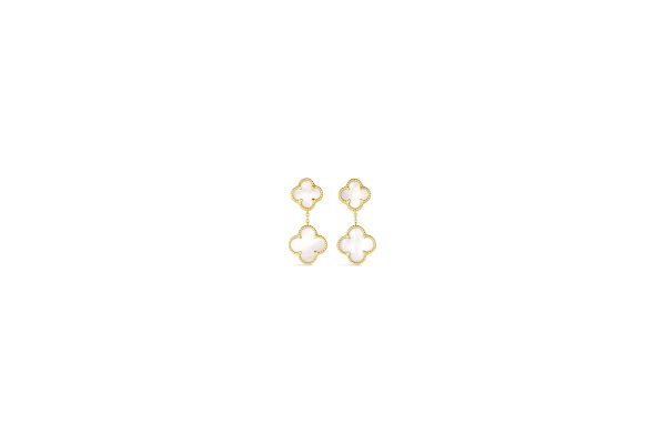 14K Yellow Gold Italian White Mother of Pearl Multi Clover Earring <br />G-5623