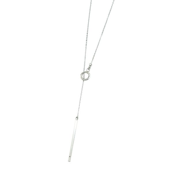 Sterling Silver Rhodium Plated Italian Polished Bar Lariat Necklace 26" <br />G-6673