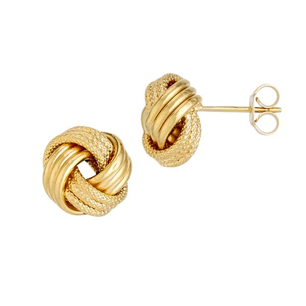 14K Yellow Gold Love Knots: Polished/Florentine 4 Swirl-3 Tube <br />G-5250
