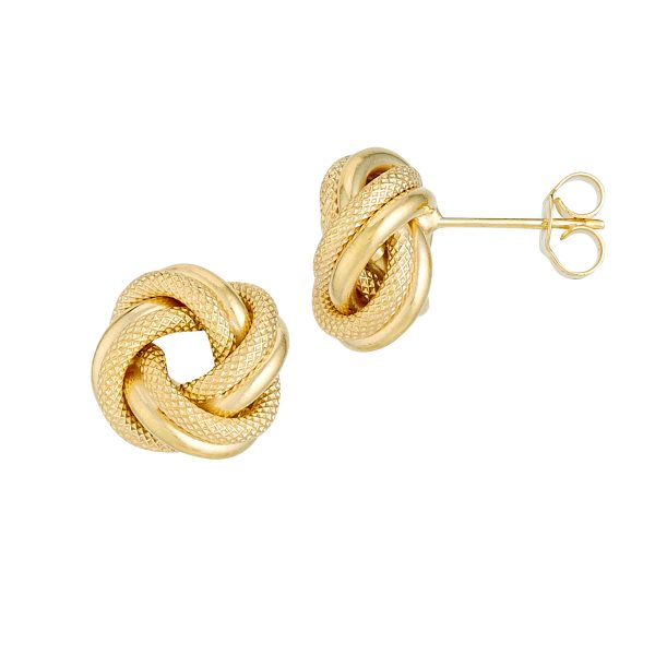 14K Yellow Gold Love Knots: Polished/Florentine 4 Swirl-2 Tube <br />G-5251