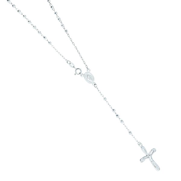 Italian Sterling Silver Diamond Cut Bead Rosary 24" <br />SS-70-402