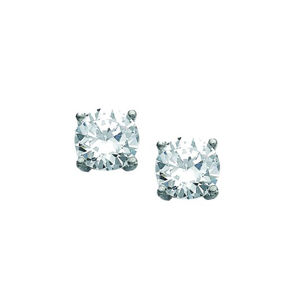 Sterling Silver Rhodium Plated 8mm Round Basket Set CZ Studs <br />SS-92-057