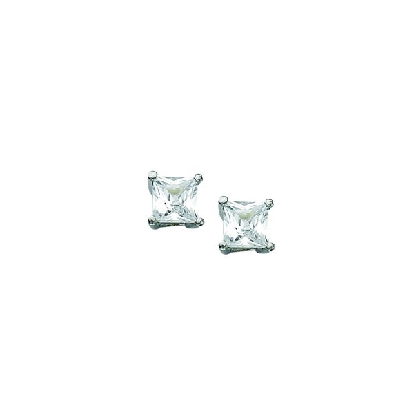 Sterling Silver Rhodium Plated 4mm Princess Basket Set CZ Studs <br />SS-92-126