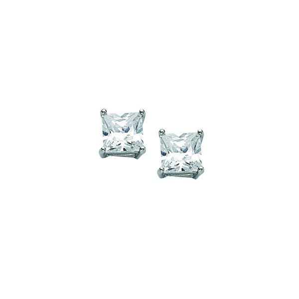 Sterling Silver Rhodium Plated 5mm Princess Basket Set CZ Studs <br />SS-92-127