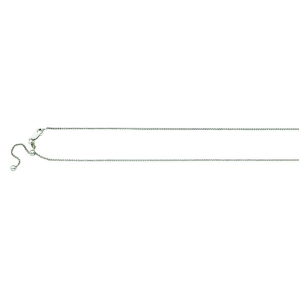 Sterling Silver Rhodium Plated 1.3mm Adjustable Diamond Cut Round Wheat Chain <br />SSR-39-004