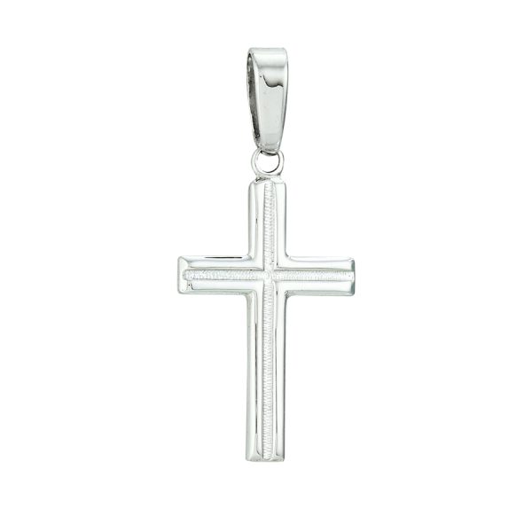 Sterling Silver Rhodium Plated Polished Ribbed Textured Cross <br />SSR-70-522