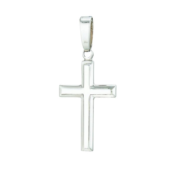 Sterling Silver Rhodium Plated Polished Beveled Edge Cross <br />SSR-70-523