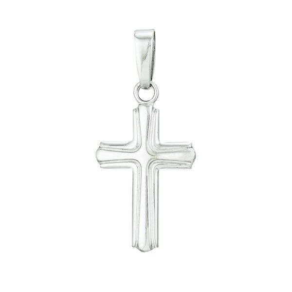 Sterling Silver Rhodium Plated Polished Fancy Edging Cross <br />SSR-70-524