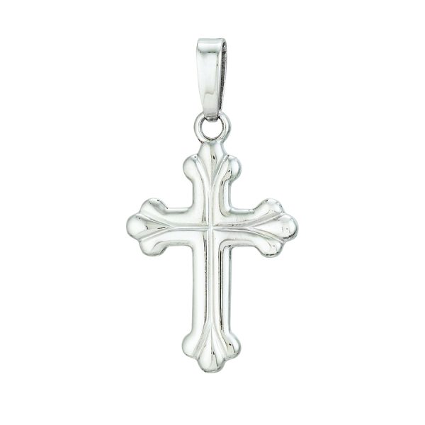 Sterling Silver Rhodium Plated Polished Ruffle Edge Cross <br />SSR-70-525