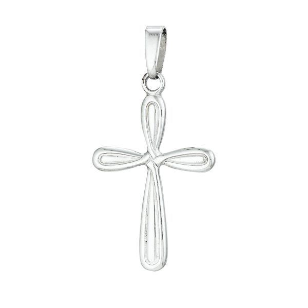 Sterling Silver Rhodium Plated Polished Round Edge Cross <br />SSR-70-529