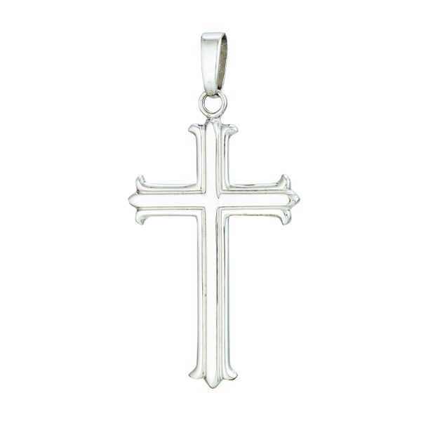 Sterling Silver Rhodium Plated Polished Ribbed Filigree Edge Cross <br />SSR-70-531