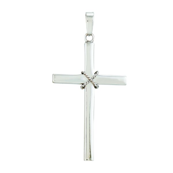 Sterling Silver Rhodium Plated Polished Square Tube Rope X Wrap Cross <br />SSR-70-533