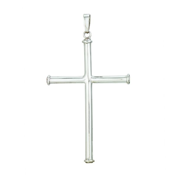 Sterling Silver Rhodium Plated Polished Nail Design Cross <br />SSR-70-536