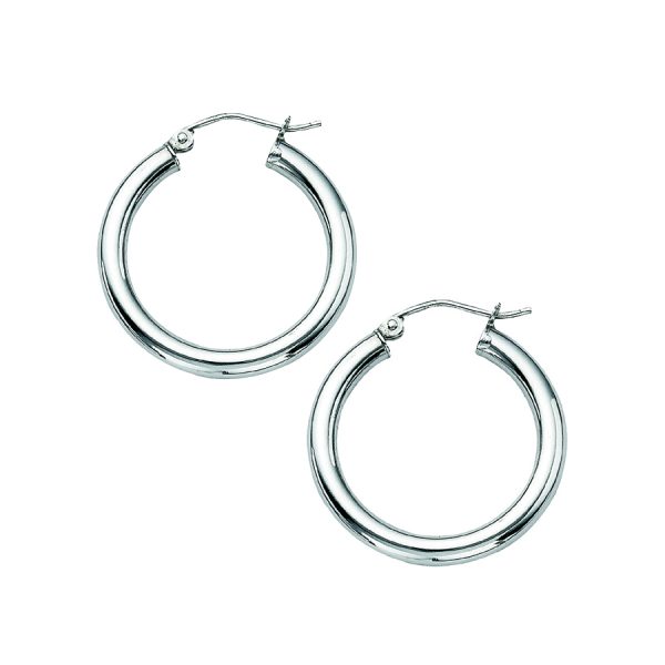 Sterling Silver Rhodium Plated 3X25mm Polished Hoops <br />SSR-80-007