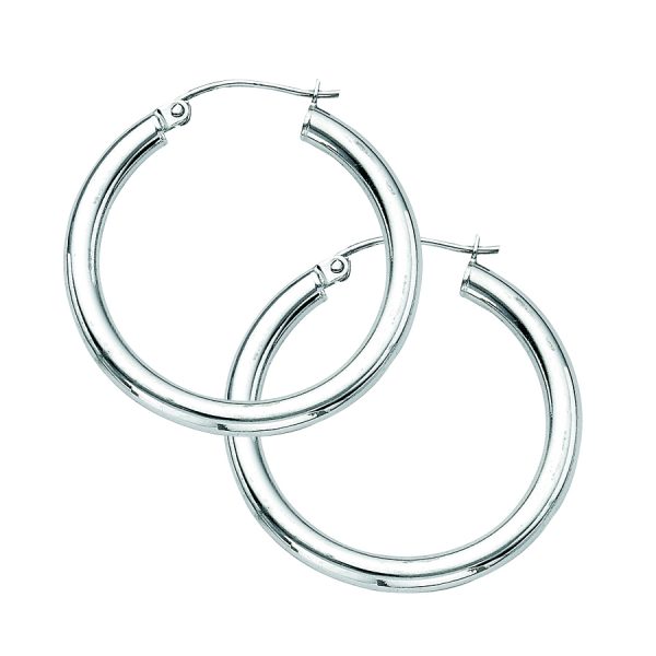 Sterling Silver Rhodium Plated 3X30mm Polished Hoops <br />SSR-80-008