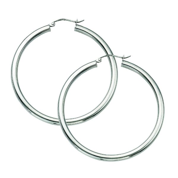 Sterling Silver Rhodium Plated 3X45mm Polished Hoops <br />SSR-80-010