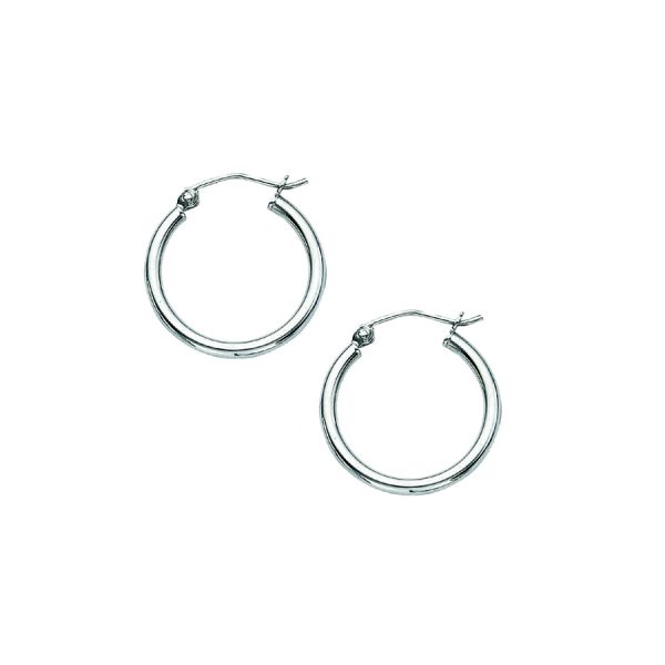 Sterling Silver Rhodium Plated 2X18mm Polished Hoops <br />SSR-80-249