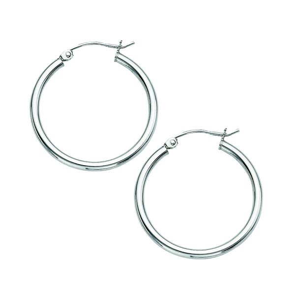 Sterling Silver Rhodium Plated 2X25mm Polished Hoops <br />SSR-80-251