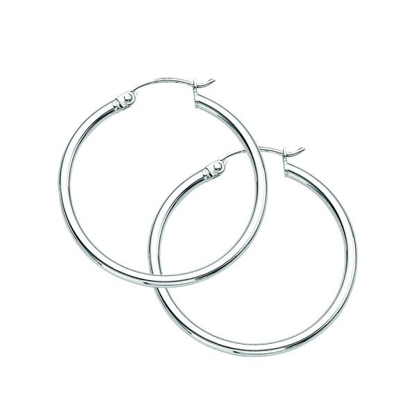 Sterling Silver Rhodium Plated 2X30mm Polished Hoops <br />SSR-80-252
