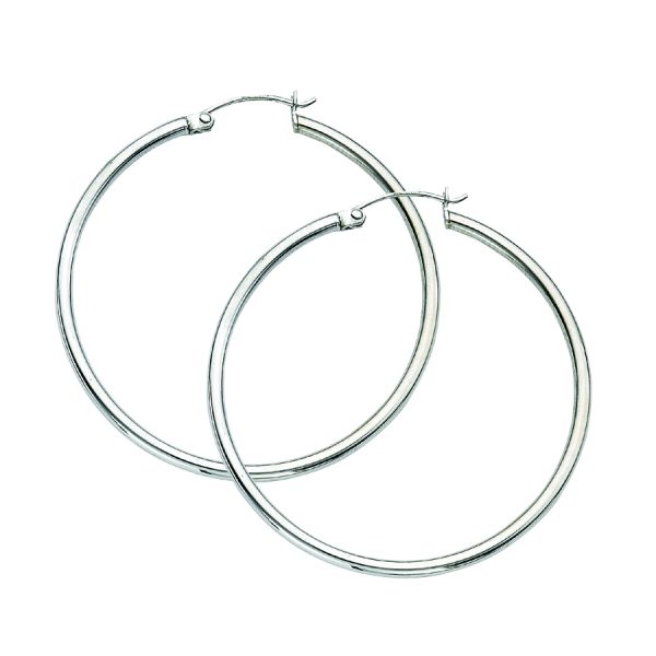 Sterling Silver Rhodium Plated 2X40mm Polished Hoops <br />SSR-80-253