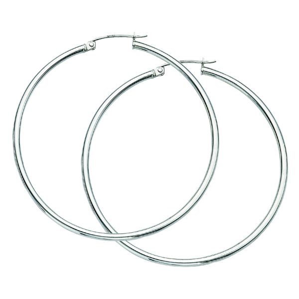 Sterling Silver Rhodium Plated 2X50mm Polished Hoops <br />SSR-80-254
