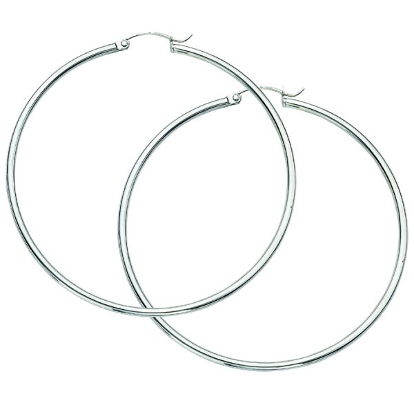 Sterling Silver Rhodium Plated 2X60mm Polished Hoops <br />SSR-80-256