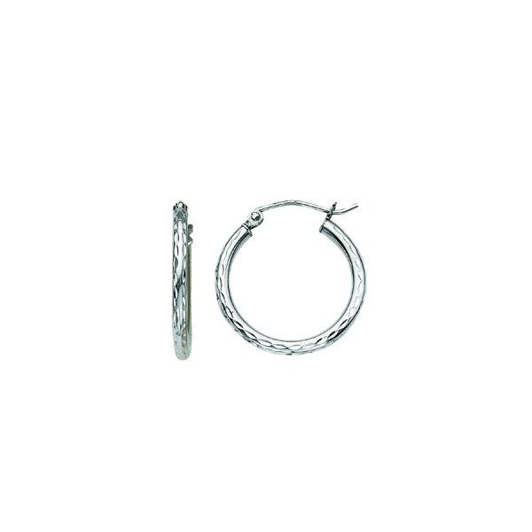 Sterling Silver Rhodium Plated 2X20mm Diamond Cut Hoops <br />SSR-80-300