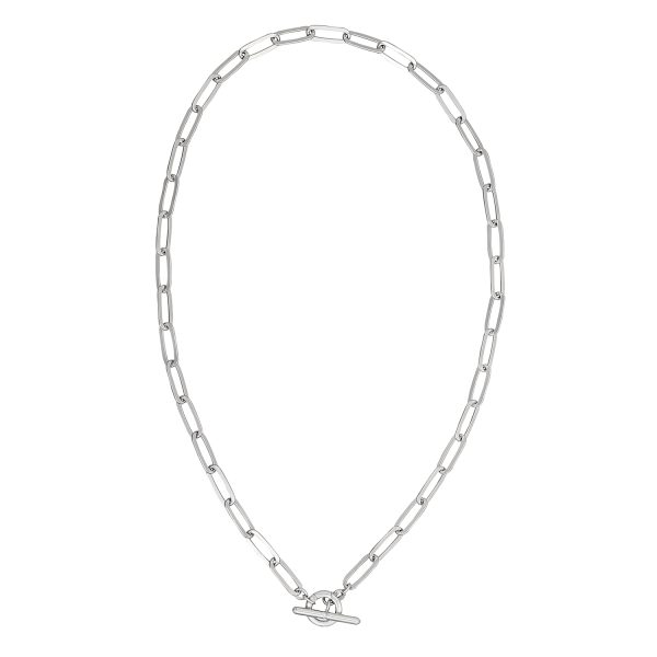 Sterling Silver Rhodium Plated 5.4mm Paperclip Toggle Bar Necklace with Hinged Clasp <br />SSR-92-002