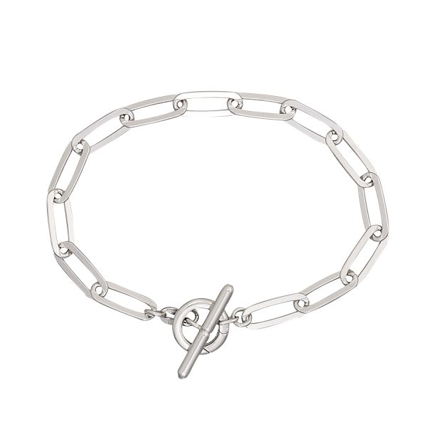 Sterling Silver Rhodium Plated 5.4mm Paperclip Toggle Bar Bracelet with Hinged Clasp <br />SSR-92-003 - Image 3