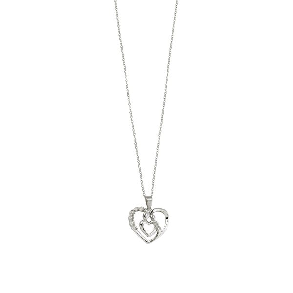 Sterling Silver Rhodium Plated Heart with Family Pendant, 6 Diamonds with 18" chain <br />SSR-92-500