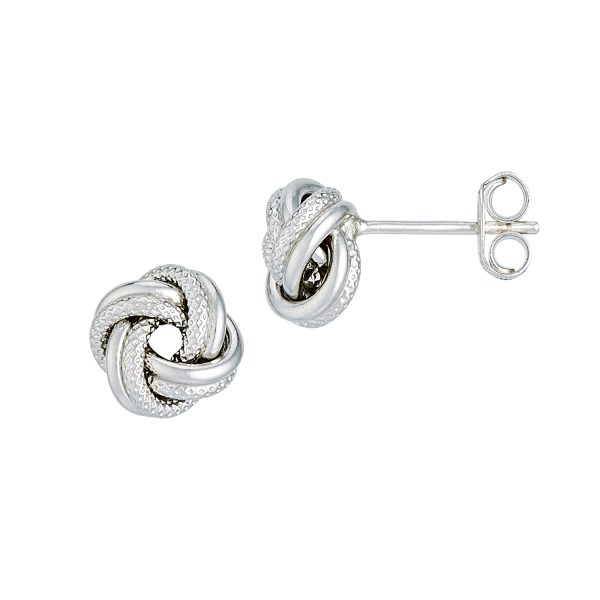 Sterling Silver Rhodium Love Knot: Polished/Florentine 4 Swirl-2 Tube <br />SSR-92-020