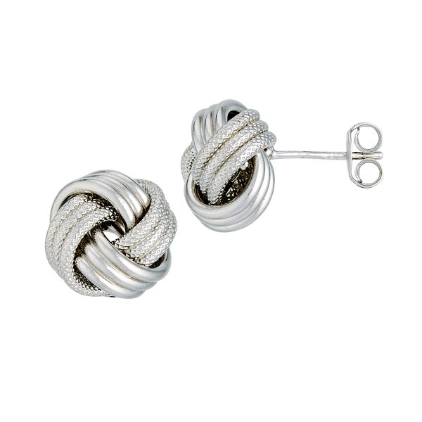 Sterling Silver Rhodium Love Knot: Polished/Florentine 4 Swirl-3 Tube <br />SSR-92-025