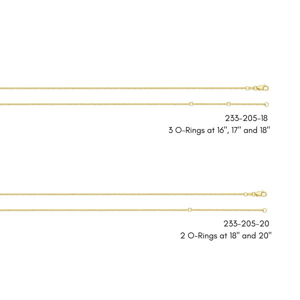 10K Yellow Gold 1.0mm Stationed Adjustable (3 O-Ring) Diamond Cut Round Wheat Chain<br />233-205
