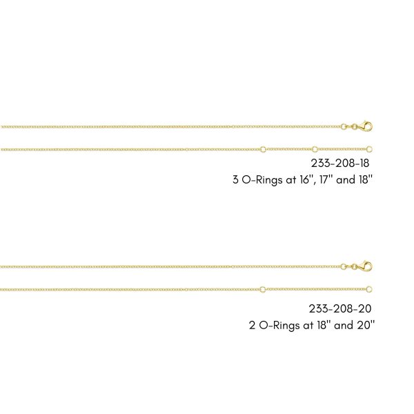 10K Yellow Gold 1.3mm Stationed Adjustable (3 O-Ring) Non-Diamond Cut Cable Chain<br />233-208